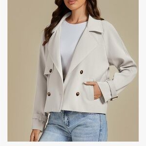 Elegant Light Gray Double-Breasted Trench Coat